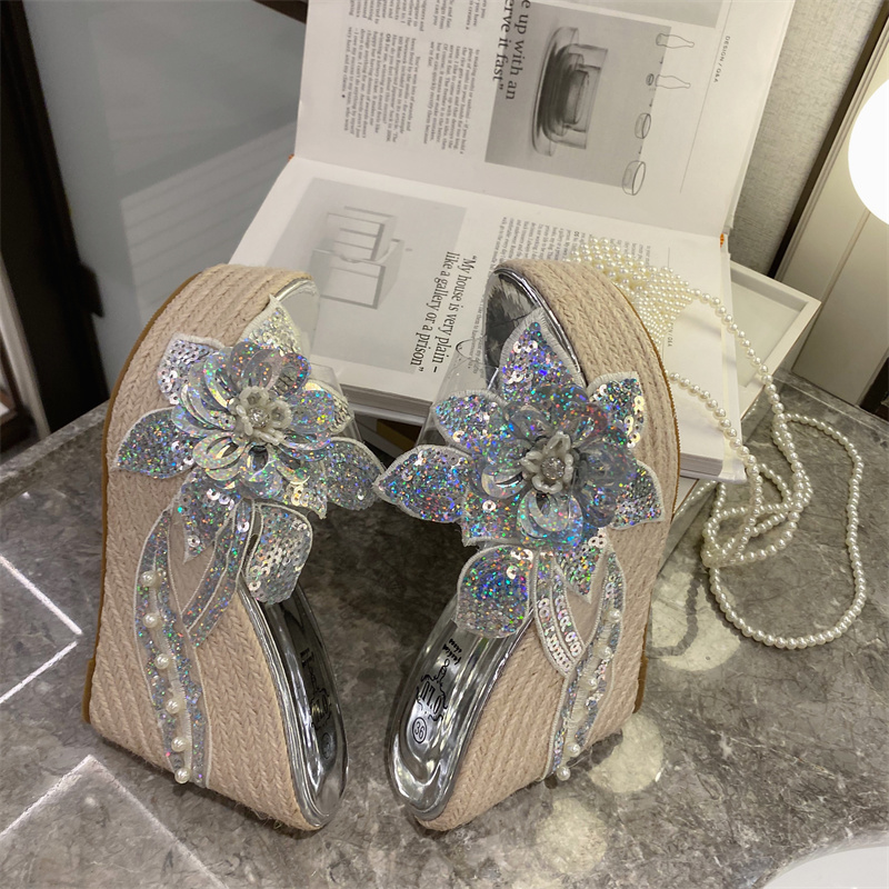 2024-summer-korean-style-sequined-flower-transparent-wedge-woven-high-heel-slippers_2 2024 Summer Korean Style Sequined Flower Transparent Wedge Woven High Heel Slippers