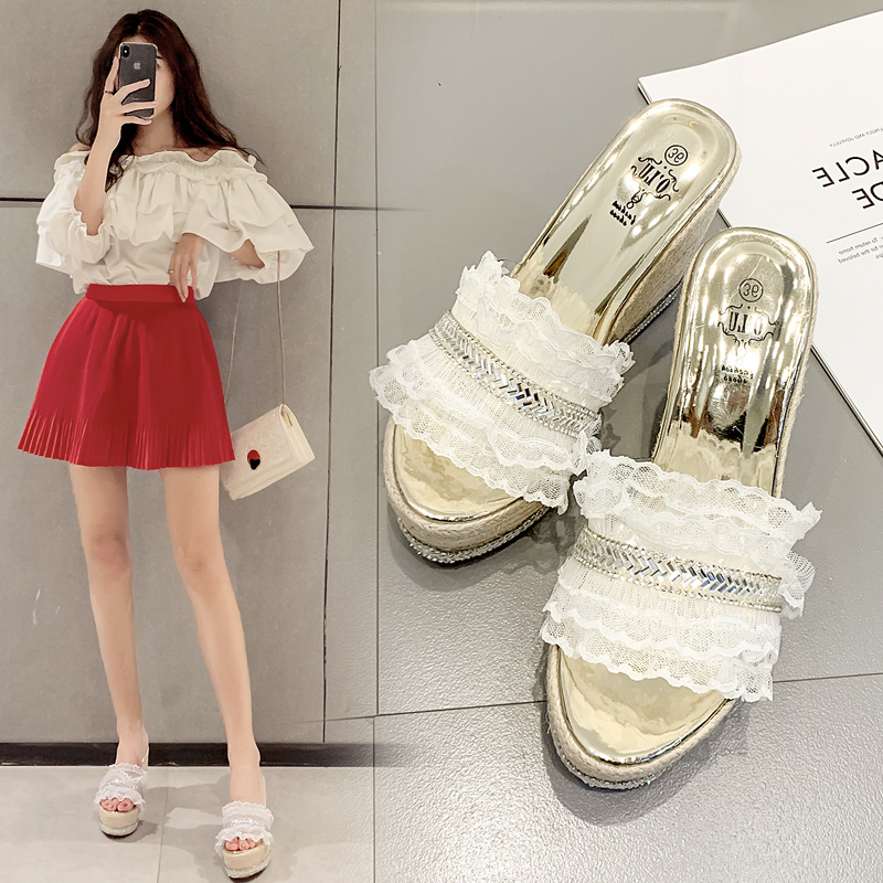 2024 Summer New Rhinestone High Heel Fashion Thick Sole Slippers for Women 34-42