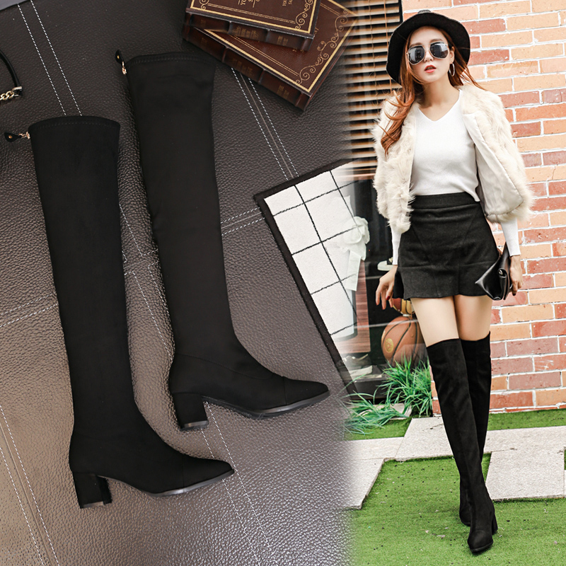2025-autumn-winter-chanel-style-long-boots-chunky-heel-pointed-toe-over-knee-boots-womens-trendy 2025 Autumn Winter Chanel Style Long Boots Chunky Heel Pointed Toe Over Knee Boots Women's Trendy