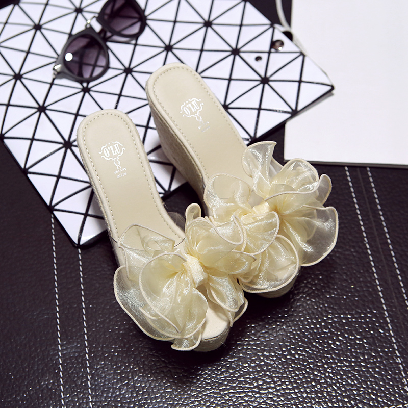 2025 Summer Sweet Bow Transparent Wedge Sandals Slippers for Women 34-42