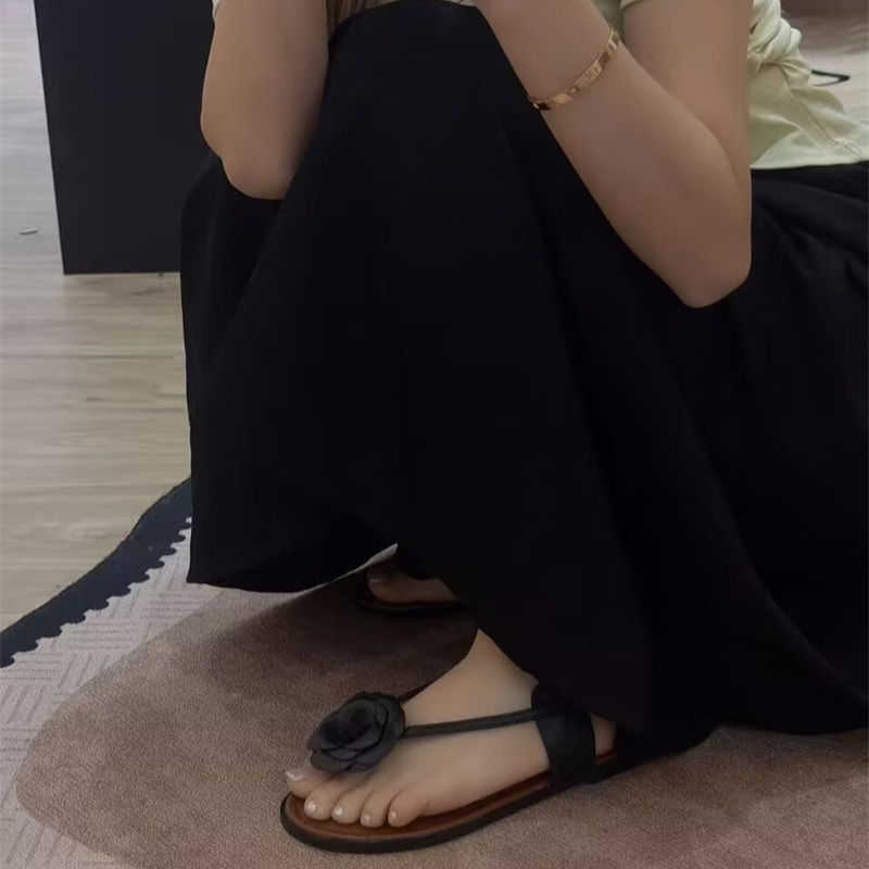 chanel-style-floral-french-beauty-dress-matching-sandals-flat-roman-toe-clip-sandals-new-summer-outdoor_2 Chanel Style Floral French Beauty Dress Matching Sandals Flat Roman Toe Clip Sandals New Summer Outdoor