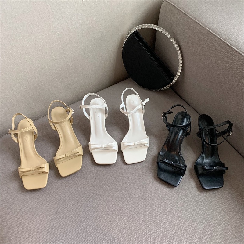 french-square-toe-sandals-women-2026-summer-new-fashion-versatile-sheep-grain-leather-bow-thin-heel-high-heels-shoes French Square Toe Sandals Women 2026 Summer New Fashion Versatile Sheep Grain Leather Bow Thin Heel High Heels Shoes