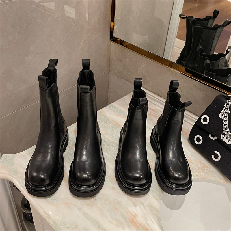 genuine-leather-martin-boots-women-round-toe-mid-calf-chelsea-boots-thick-sole-elastic-short-boots Genuine Leather Martin Boots Women Round Toe Mid Calf Chelsea Boots Thick Sole Elastic Short Boots