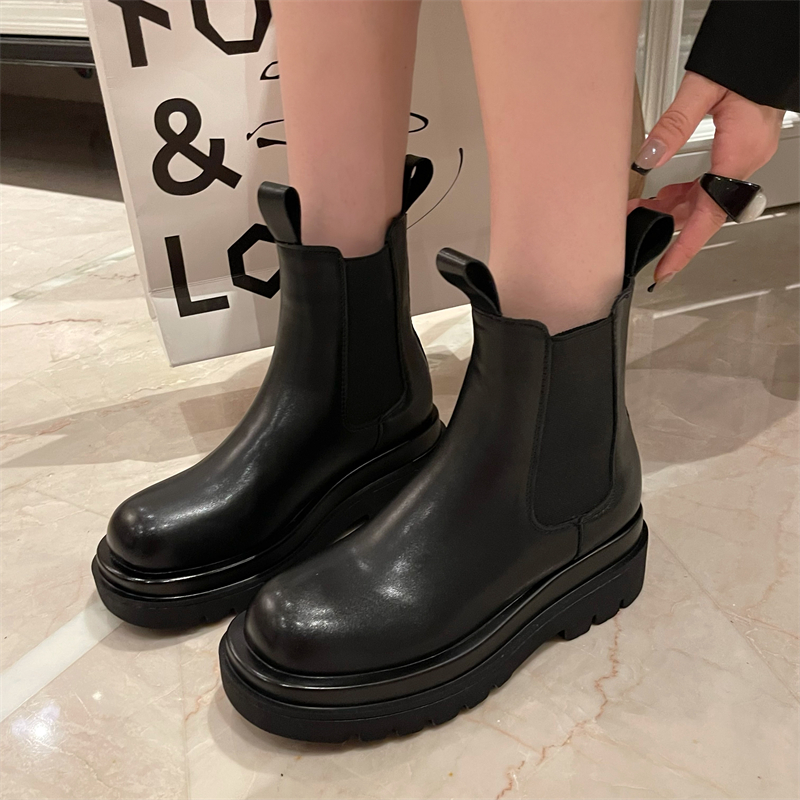 genuine-leather-martin-boots-women-round-toe-mid-calf-chelsea-boots-thick-sole-elastic-short-boots_3 Genuine Leather Martin Boots Women Round Toe Mid Calf Chelsea Boots Thick Sole Elastic Short Boots