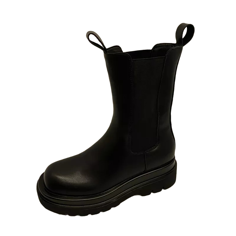 genuine-leather-martin-boots-women-round-toe-mid-calf-chelsea-boots-thick-sole-elastic-short-boots_4 Genuine Leather Martin Boots Women Round Toe Mid Calf Chelsea Boots Thick Sole Elastic Short Boots