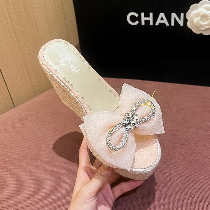 womens-summer-platform-wedge-slippers-with-bow-rhinestone-transparent-toe-high-heel-sandals Women's Summer Platform Wedge Slippers with Bow Rhinestone Transparent Toe High Heel Sandals